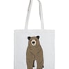 Toby Cotton Tote Bag with Illustrated Brown Bear