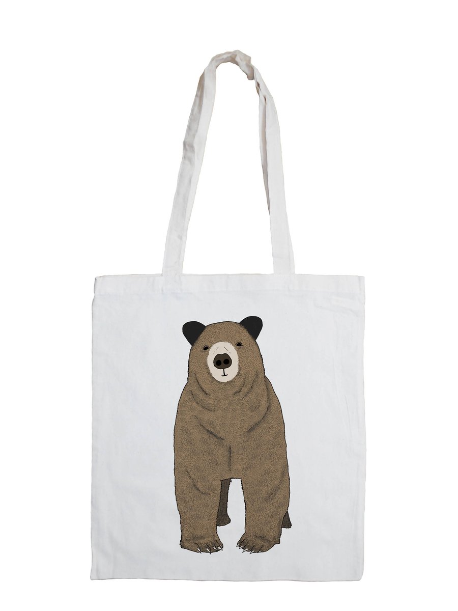Toby Cotton Tote Bag with Illustrated Brown Bear