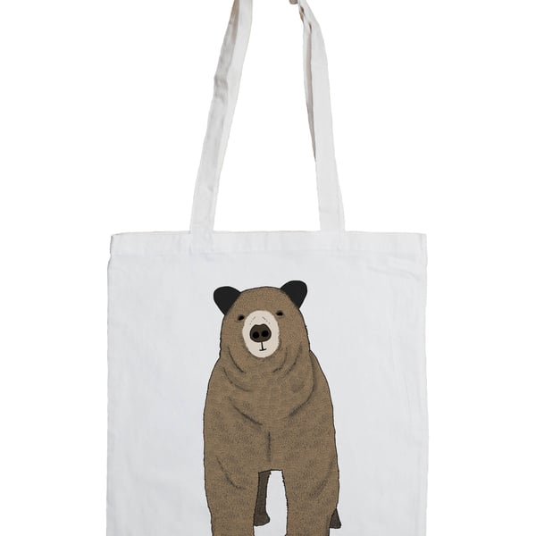 Toby Cotton Tote Bag with Illustrated Brown Bear