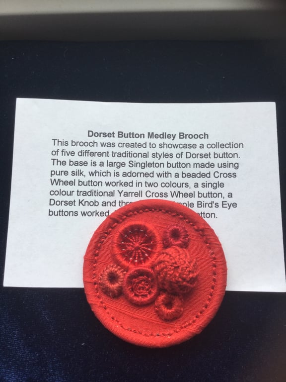 Dorset Button Medley Brooch, Poppy