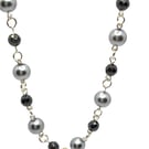 Faux pearl and haematite rosary linked necklace