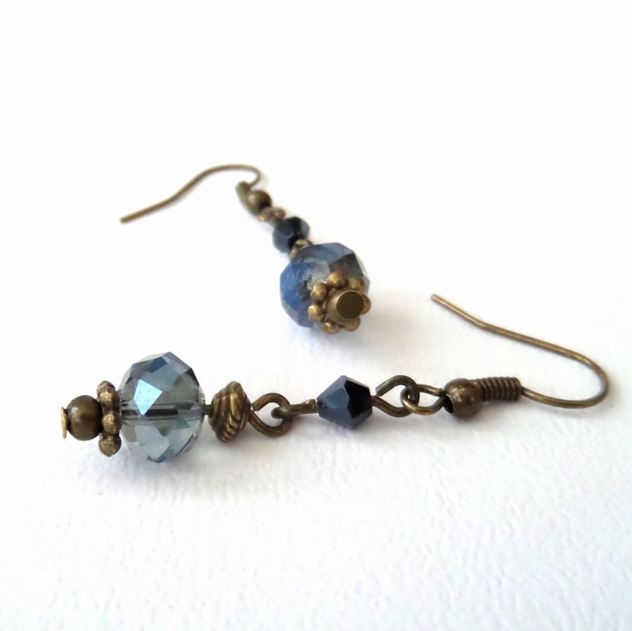 SALE: Handmade crystal & bronze earrings - vintage style
