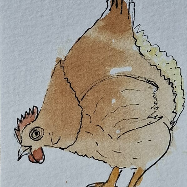 ACEO" Hey Chicken" an original teabag and watercolour artwork