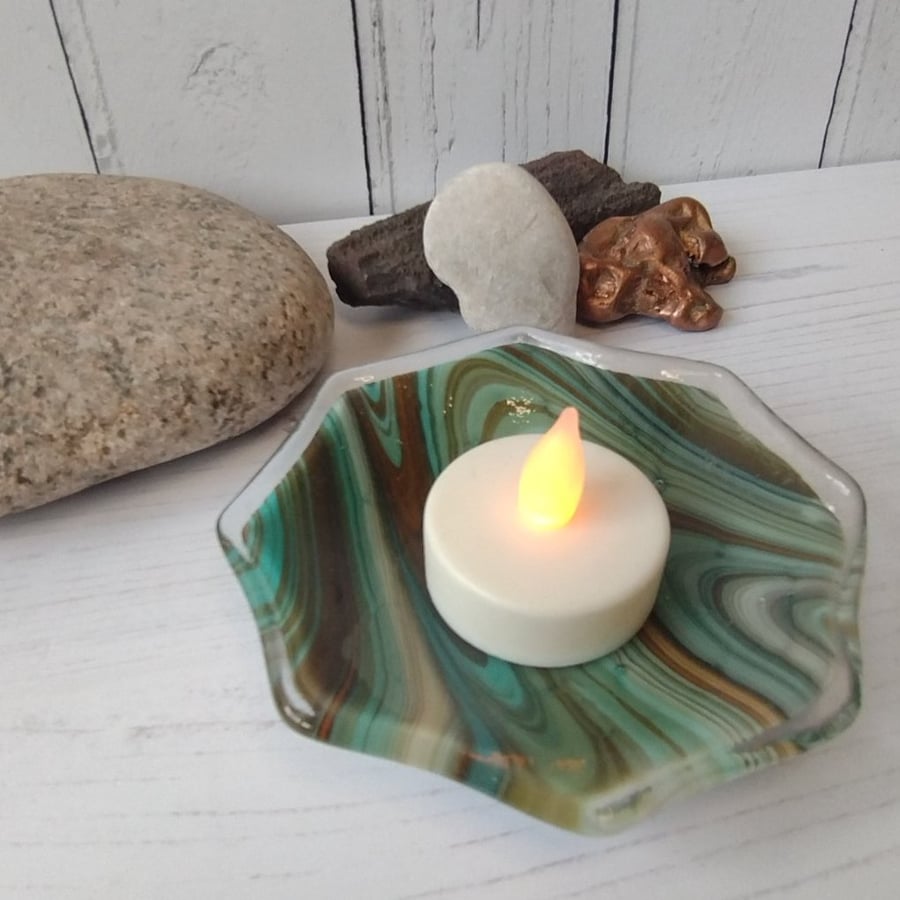 Unique Fused Glass Octagonal Trinket Dish
