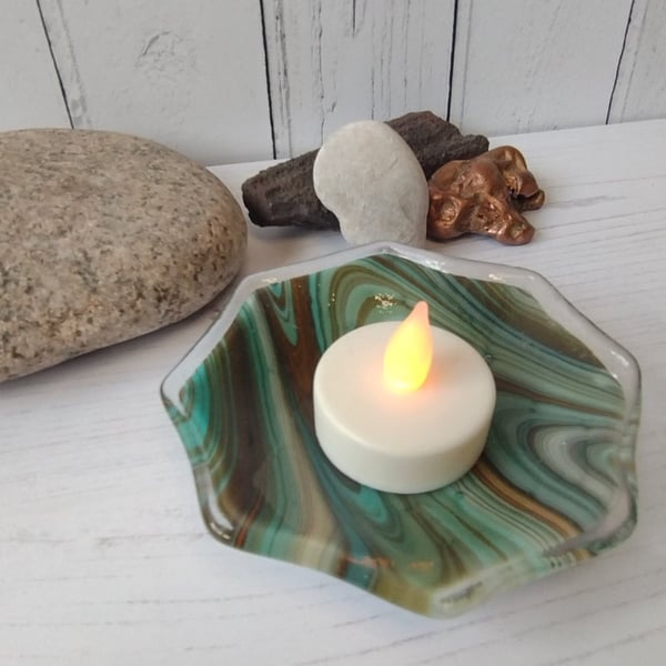 Unique Fused Glass Octagonal Trinket Dish