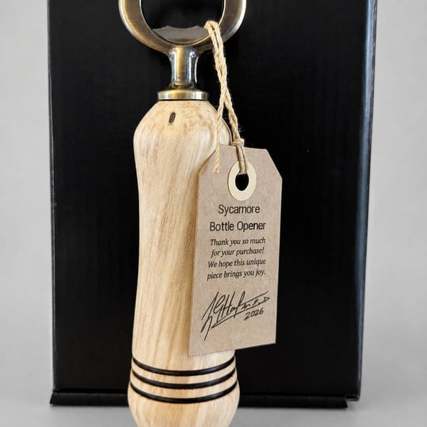 Handcrafted sycamore bottle opener 