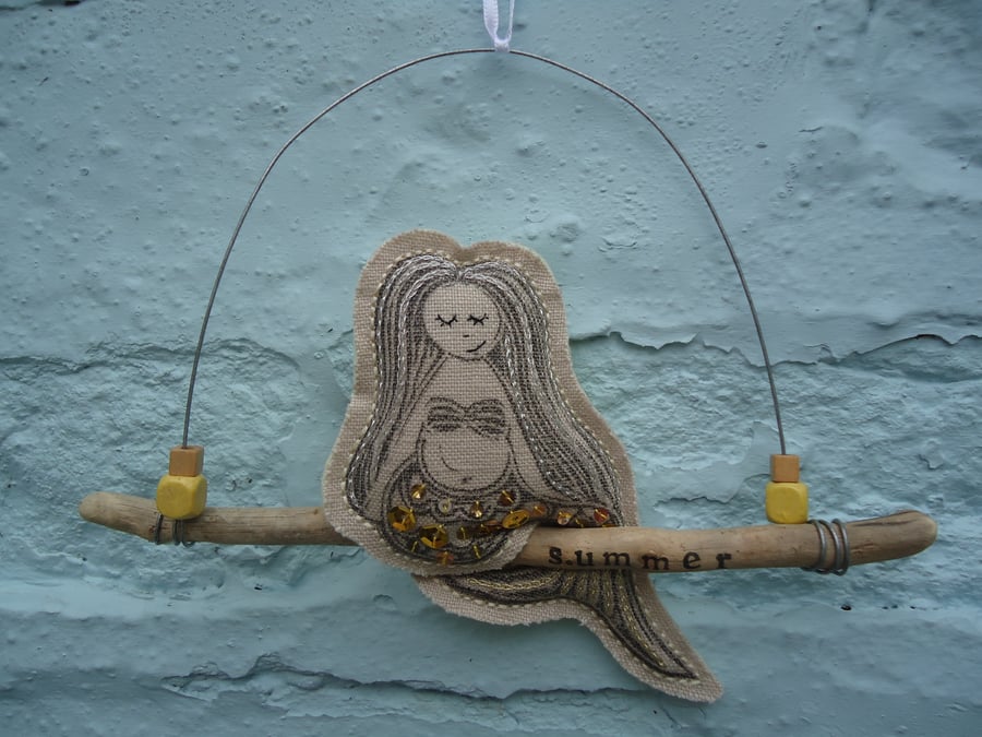 Linen Mermaid Driftwood Hanging, Summer