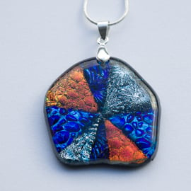 Unusually Shaped, Multi-Coloured Dichroic Glass Pendant - 1237