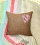 Tweed Appliqué Heart Scatter Cushion with Pad, Brown 36x36cm - Image 2