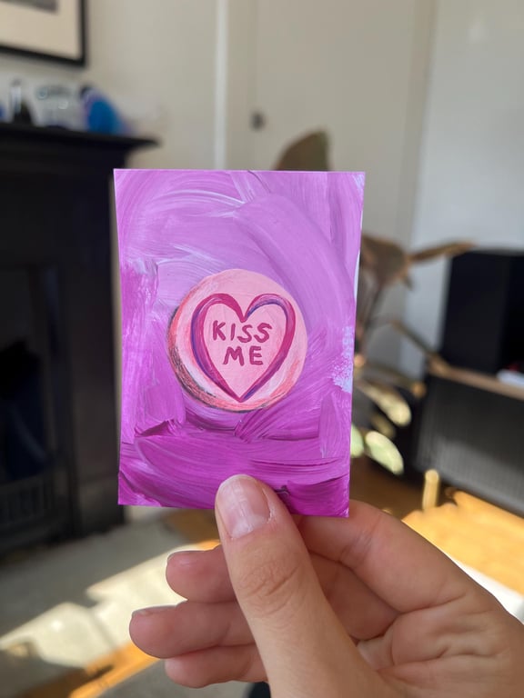 ACEO original - loveheart sweet retro candy kiss me - acrylic paint