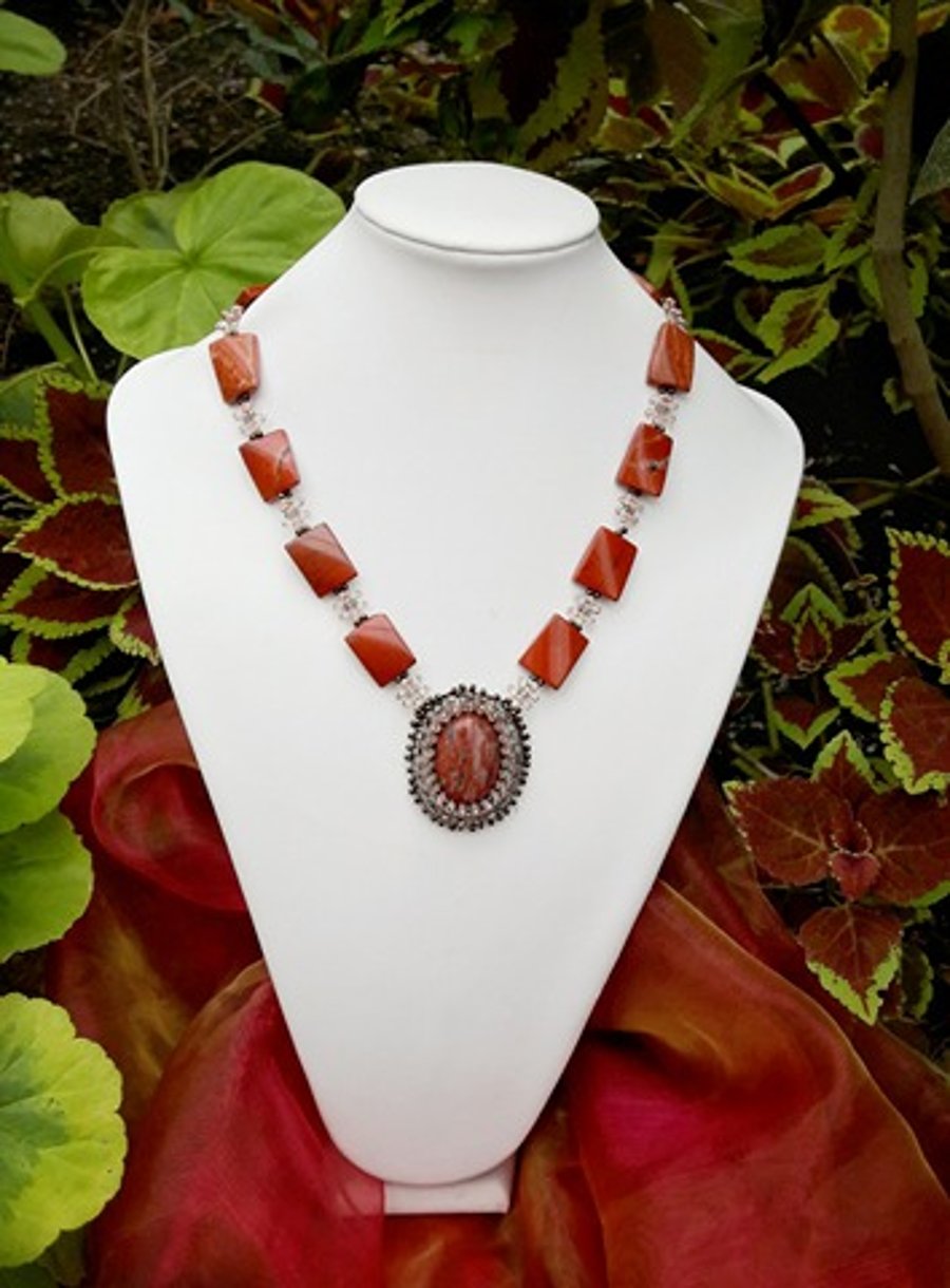 SALE Red Jasper Gemstone Necklace 