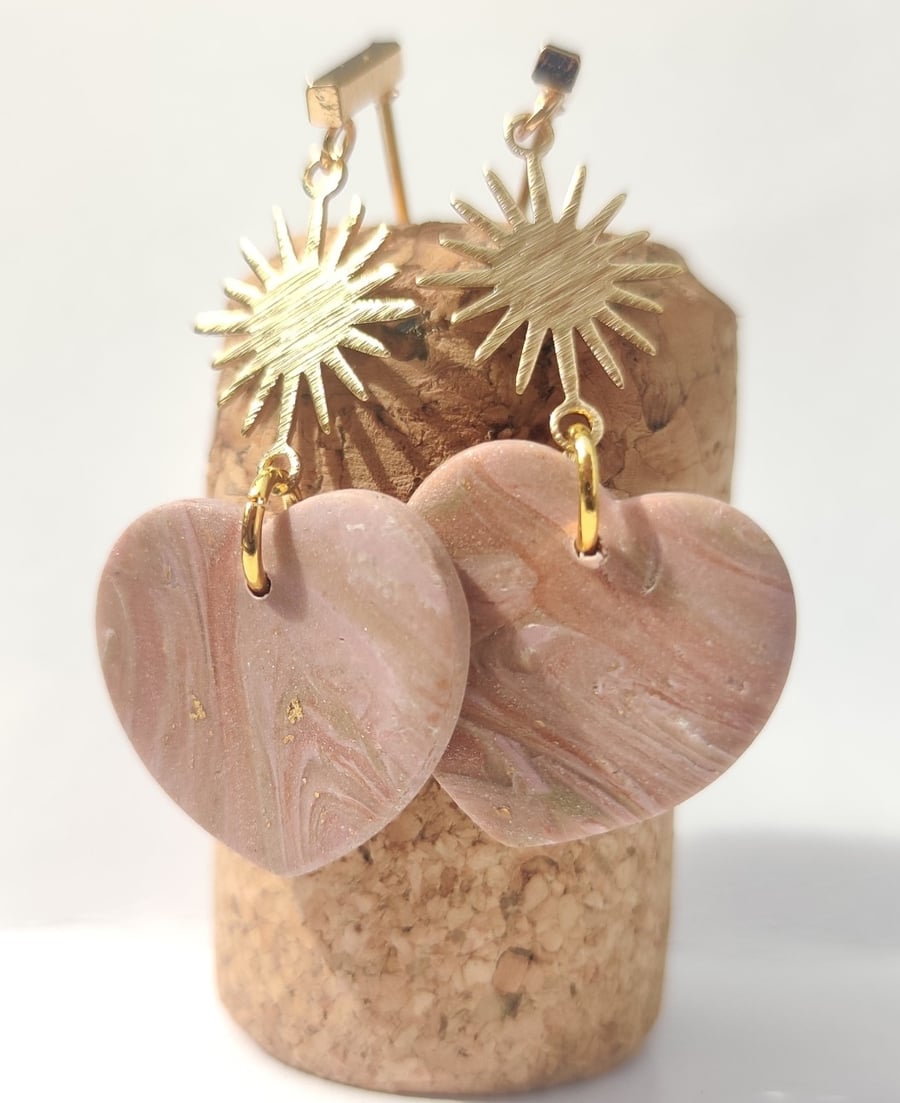 Pink swirl heart dangle earrings