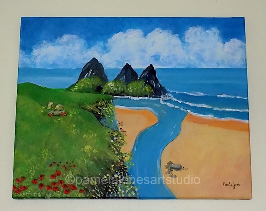 Three Cliffs Bay, Gower, Acrylic on 20 x 16 '' on stretched Canvas