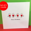 Pack of 4 Christmas Cards - Button Robins Christmas Card