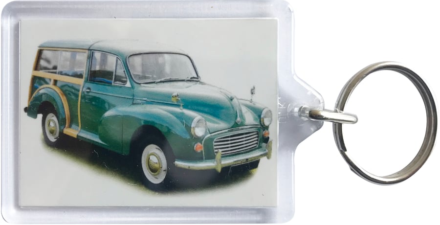Morris Minor Traveller 1966 (Green) - Keyring with 50x35mm Insert - Car Fan