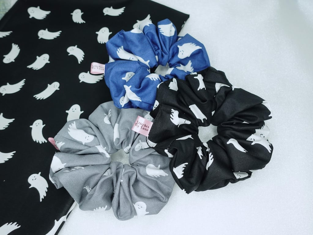 Halloween Scrunchies Set, Spooky Ghost Scrunchies, Large Ghost Scrunchies