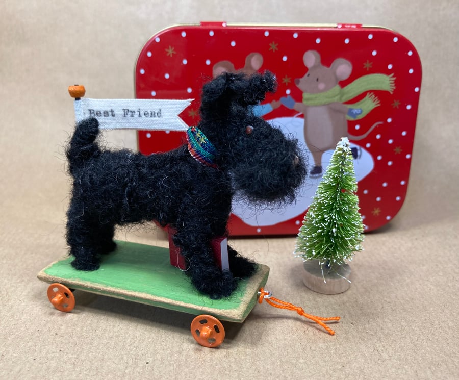 Mini Scotty Dog in a Christmas Tin