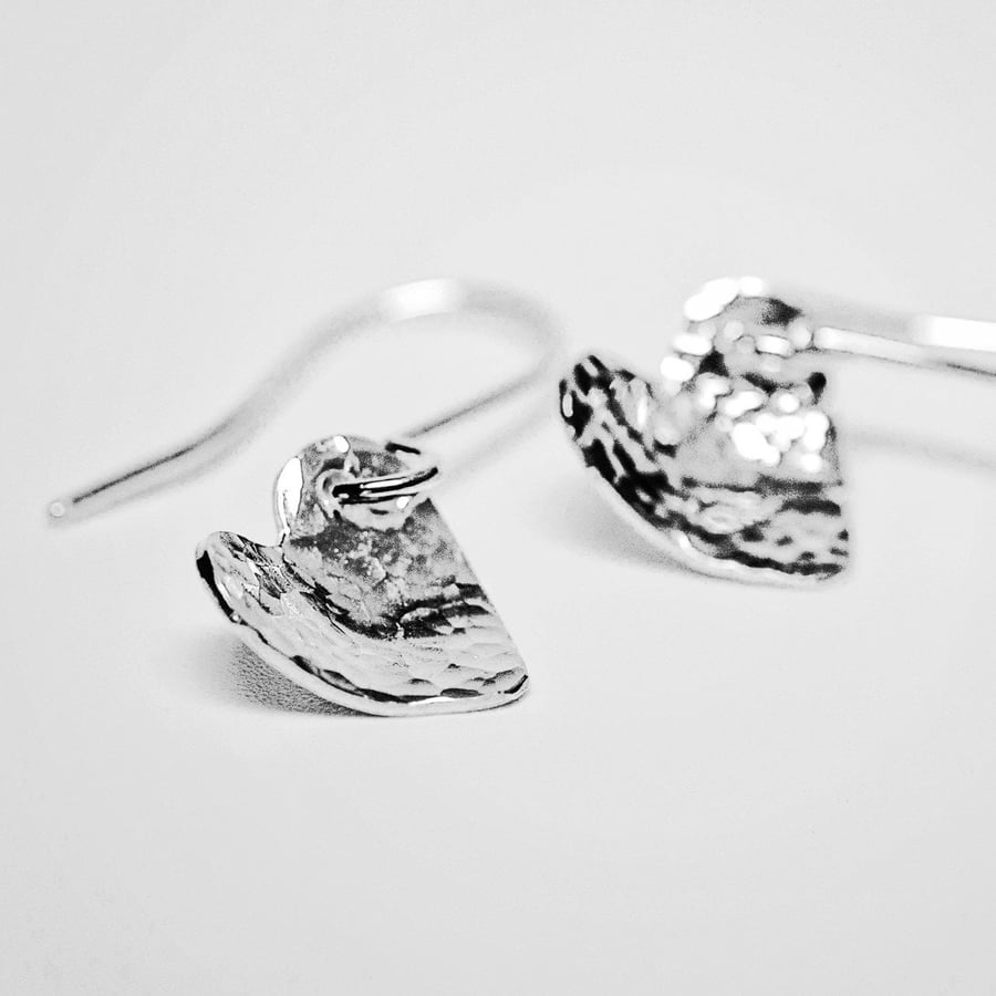 Sterling silver hammered domed heart earrings