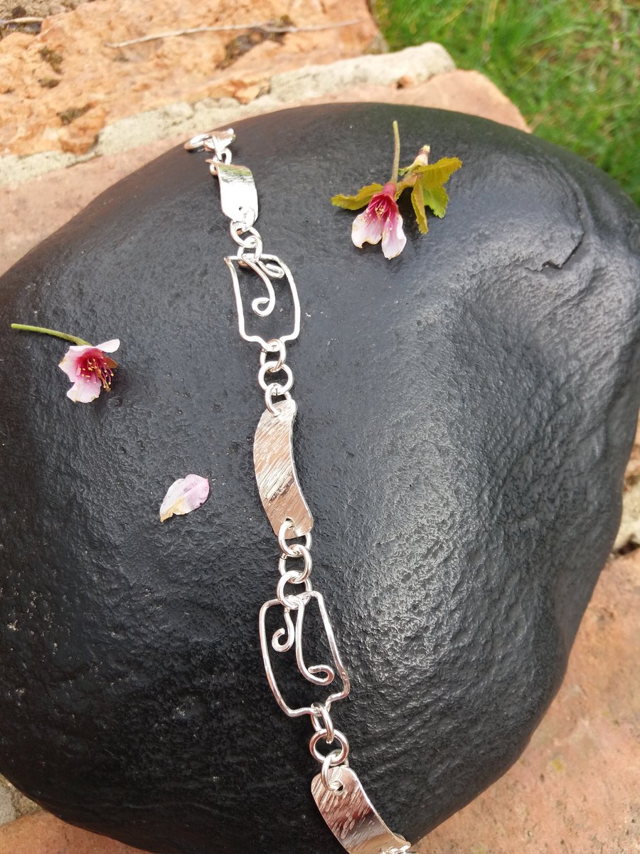 Silver patch and scroll rectangles bracelet