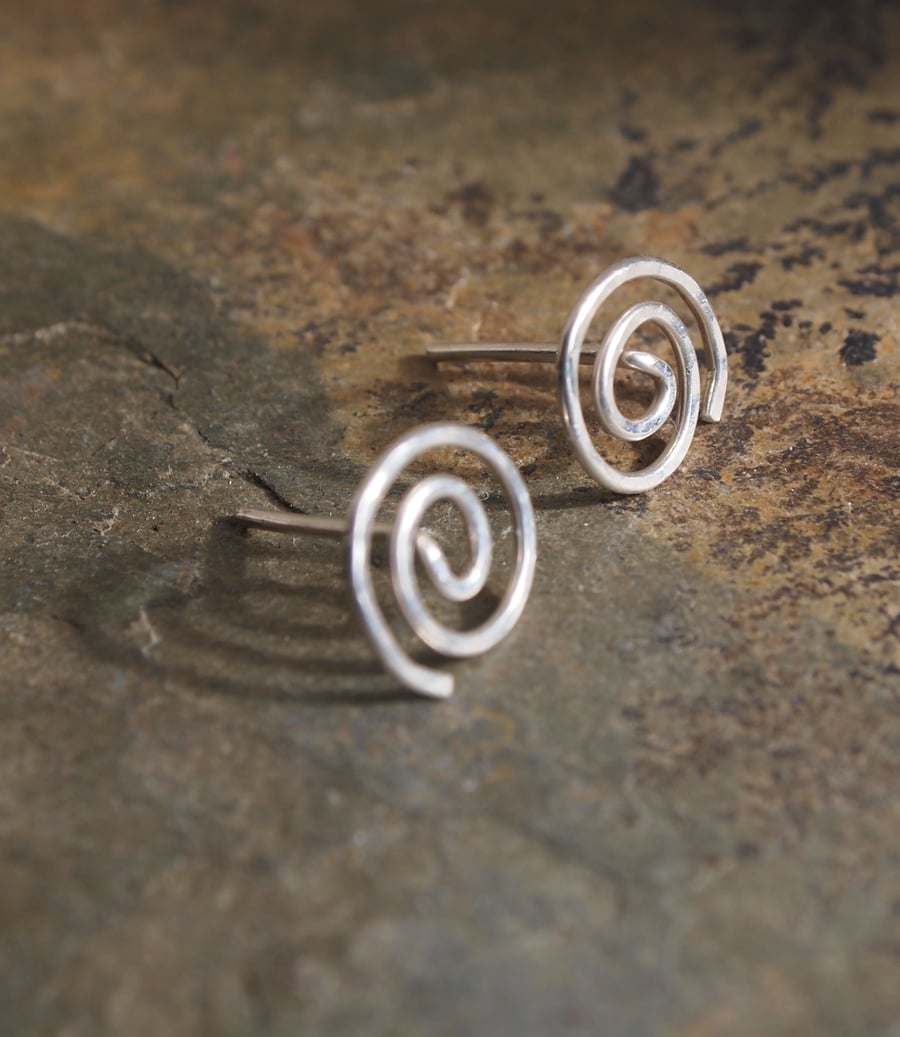 Silver Studs, Sterling silver spiral stud Earrings