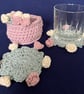 Set of four Rose flower drinking glass or mug coasters in a pink basket - Image 3
