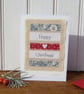 Scandi Happy Christmas hand-stitched card with Liberty Fabric - Image 1