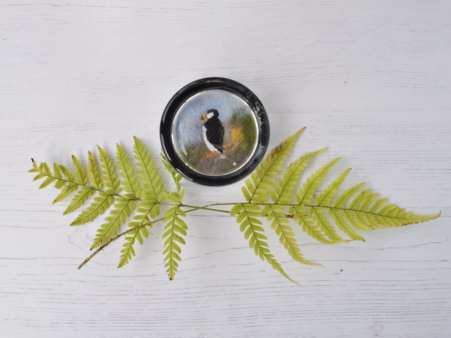 Puffin embroidered paperweight