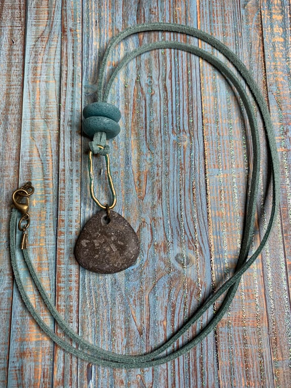 Pebble pendant with brass verdigris finish 