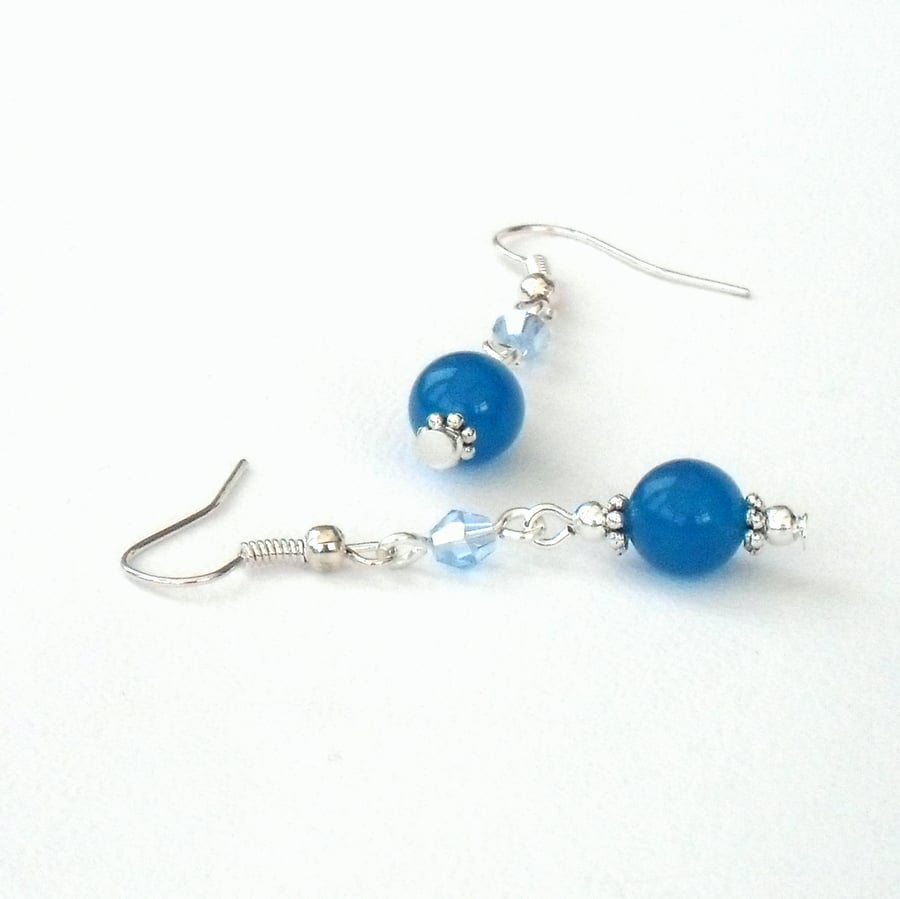 Blue gemstone and crystal handmade earrings