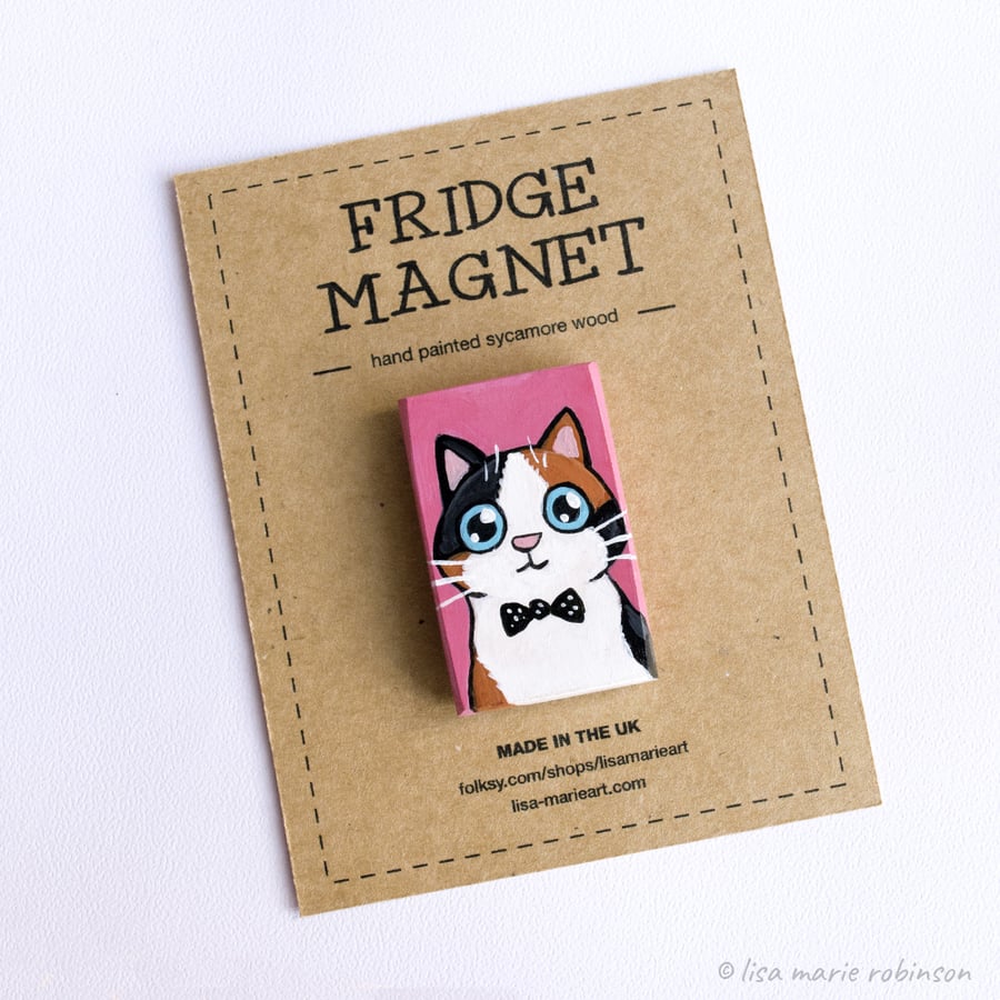 Calico Cat with Bow Tie Fridge Magnet