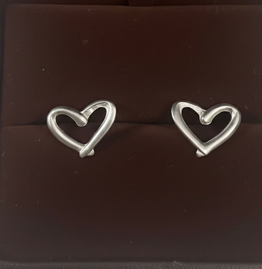 Sterling Silver Heart Stud Earrings - Handmade Open Heart Studs