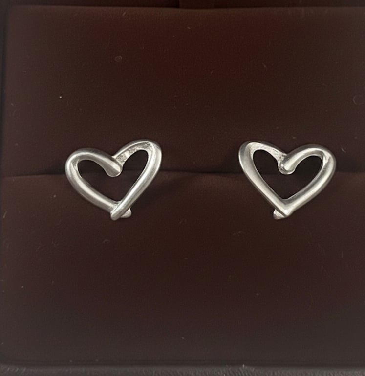Sterling Silver Heart Stud Earrings - Handmade Open Heart Studs