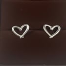 Sterling Silver Heart Stud Earrings - Handmade Open Heart Studs