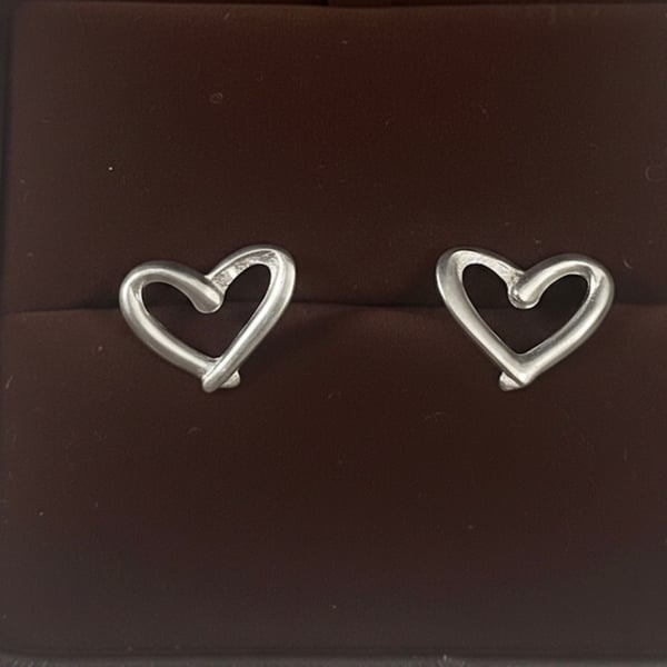 Sterling Silver Heart Stud Earrings - Handmade Open Heart Studs