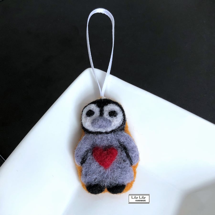 Penguin hanging decoration, needle felted by Lily Lily Handmade  SALE 