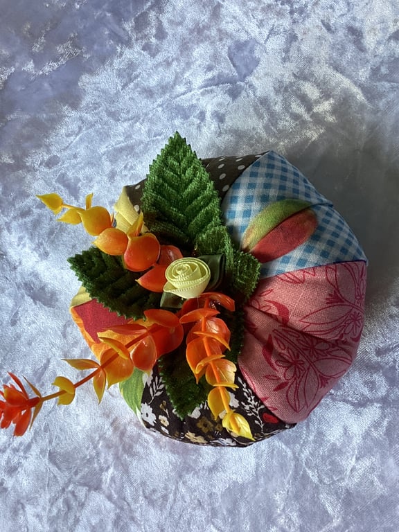 Small pumpkin, fabric pumpkin, cotton deco, floral.