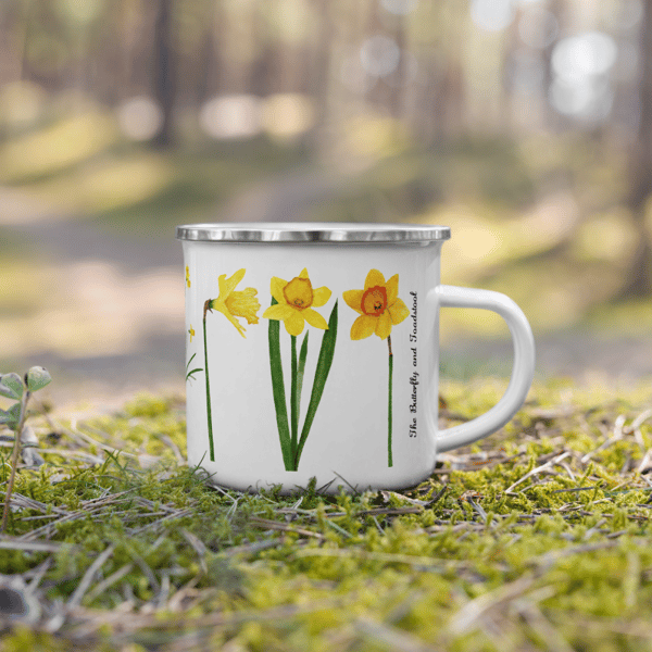 Daffodil Enamel Mug, Spring Mug, Camping Mug