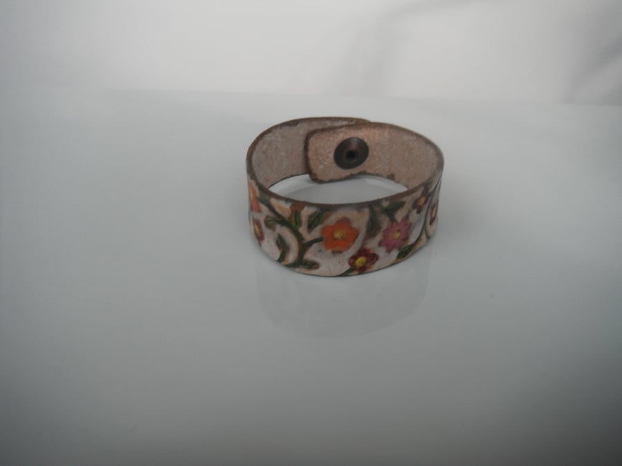 Leather Cuff Bracelet, hand painted and embossed