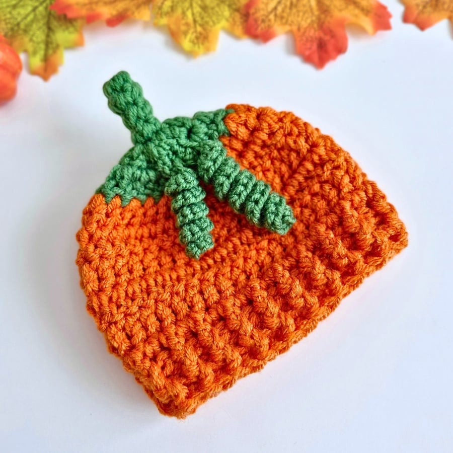 Handmade Crochet Pumpkin Baby Hat – Newborn to 6 Months – Autumn Gift
