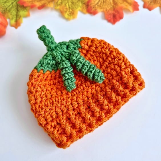 Handmade Crochet Pumpkin Baby Hat – Newborn to 6 Months – Autumn Gift