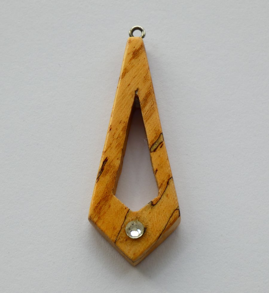Unique Wooden Elm Pendant Necklace with a single Strass Crystal