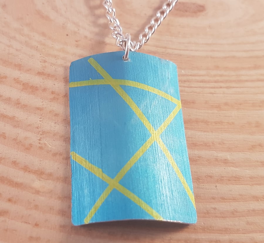 Anodised Aluminium Blue and Yellow Lines Curved Necklace AAN031816