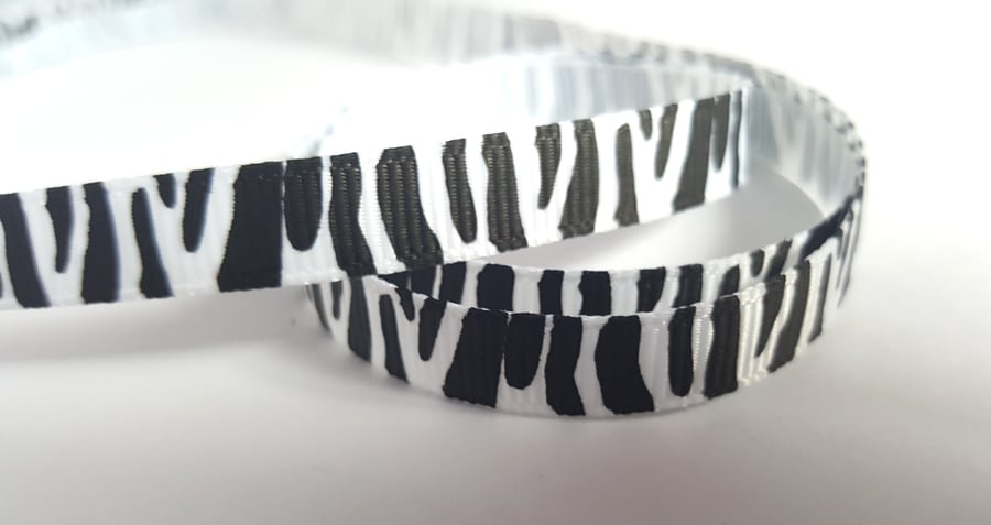 3m Ribbon - Printed Grosgrain - 9mm - Zebra - Black & White 