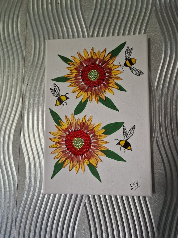 Sunflowers and bees.