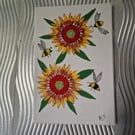Sunflowers and bees.