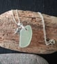 Natural seaglass pendant,silver chain