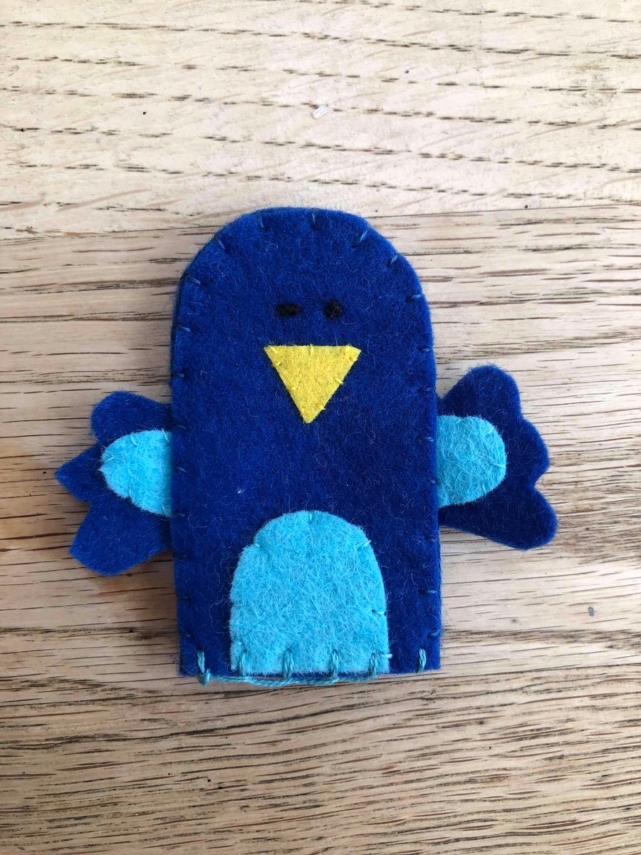 Bluebird felt finger puppet . Bluebird of peace
