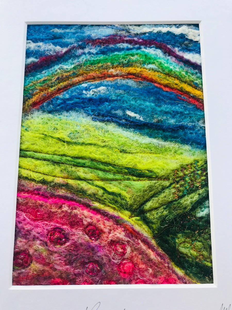 Rainbow, wet felt, needle felt, fibre art,  embroidery, felt picture 