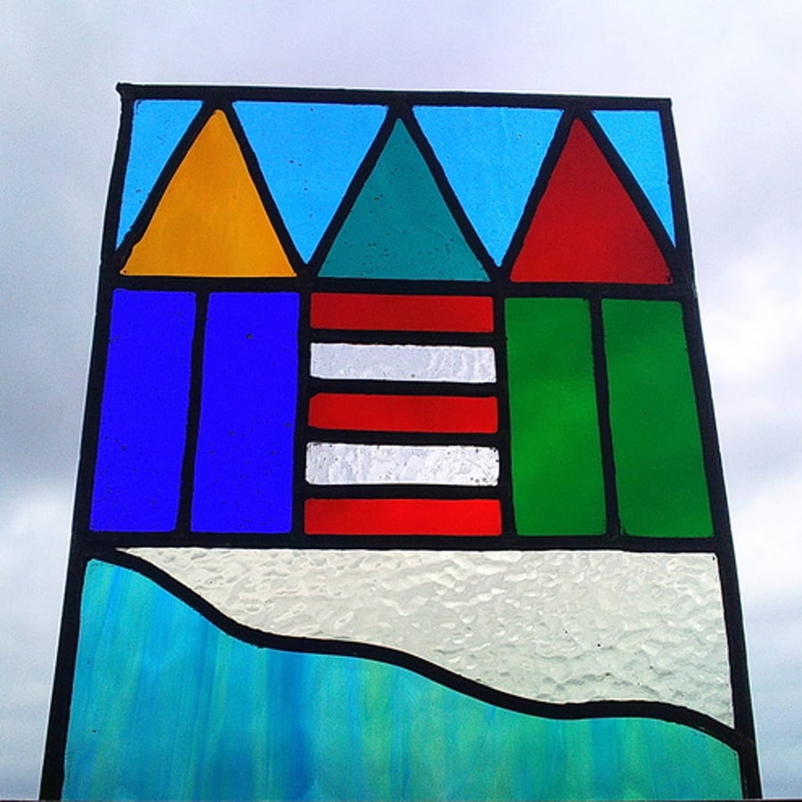 Beach Huts Stained Glass Panel