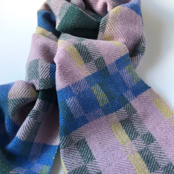 AGNESS No.5 - Contemporary Handwoven Lambswool Scarf. Teal-Lilac-Cornflower